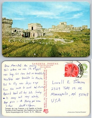 Tulum Mexico Mayan Ruins 1978 Vistacolor Postcard Posted 1981 El Castillo