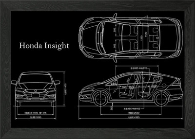 Honda Insight 2009 B gerahmtes Wandbild Poster Leinwanddruck Bild
