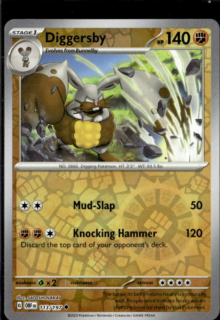 Pokemon Diggersby 113/197 Obsidian Flames Reverse Holo Uncommon 5 Card Lot