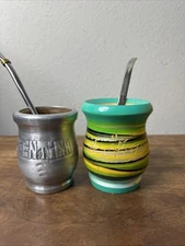 Yerba Mate Cups Set Of 2 With Straws Wooden Made In Argentina