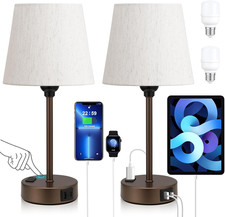Brown Bedside Lamps for bedrooms Set of 2 - Nightstand Bedroom Lamp with USB C P