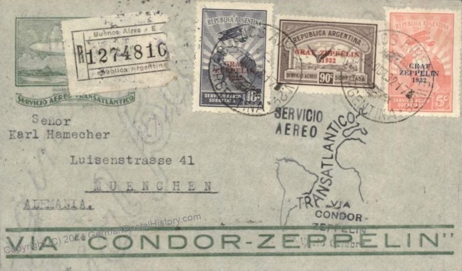 Argentina Zeppelin Post - Sieger #197 - Registered Cover Buenos Aires To Germany