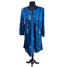 Old Navy Dress Teal Floral Boho Cottagecore Peasant Velvet Trim Tassel XS Summer