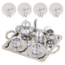 24 Pieces 1:12 Miniature Tea Set Metal Mini Teapot Tiny Tea Cup Mini Doll Pla...