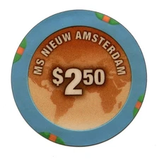 Magnet Holland America Nieuw Amsterdam $2.50 Cruise Casino Chip fridge door 3”