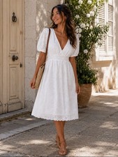 A New Day White Eyelet Lace Midi Dress Puff Sleeve Large