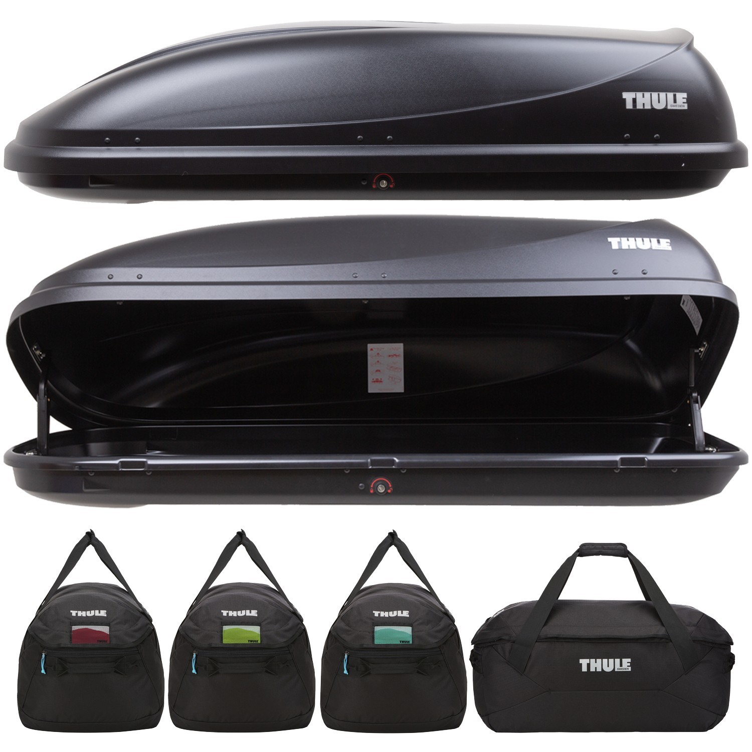 Thule Roof Box Large 450 litre Capacity Black Ocean 200 TopBox with GoPack Bags