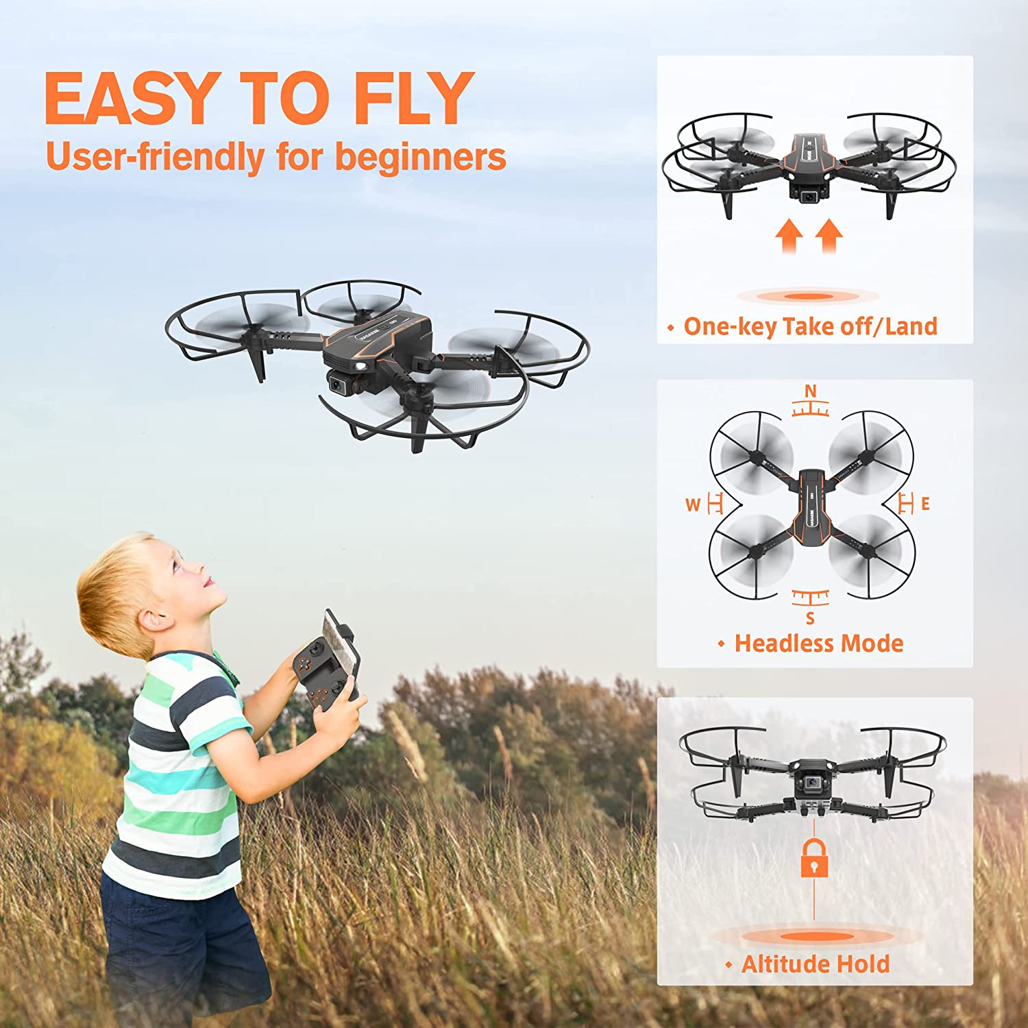Drohne Mit Kamera HD 720P Für Kinder, RC Drone Quadcopter Mit FPV Wifi Übertragu