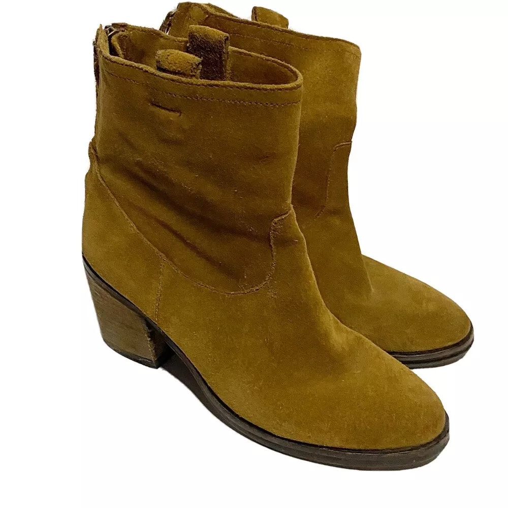 Sam Edelman Farrell Suede Bootie Boots Size 6 Brown Back Zip Stacked Heel