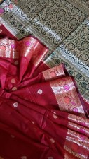 Silk Banarasi Saree Meenakari Zari Red Green Brocade Blouse Wedding Party Wear