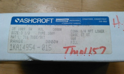 ASHCROFT 0-3000 PSI, 1/4" BOTTOM MOUNT, 3.5" FACE - Picture 3 of 3
