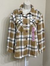 Member s Mark Women s Brown Ivory Plaid Button Up Long Sleeve Shacket s S