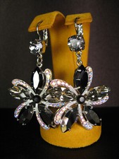 MARIANA EARRINGS FLOWER BIG SWAROVSKI CRYSTALS Clear Black Gray Gift Christmas