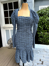 GANNI Ruched checked stretch-seersucker mini dress Size 34