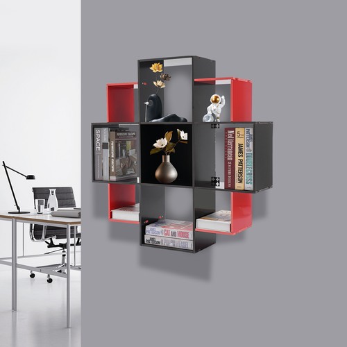 Wandmontage Bücherregal Modern 3 Ebenen 9 Fächer PVC Board Bücherregal Bücherregal - Bild 11 von 12