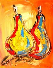 M.KAZAV   impasto wall decor  TWO PEARS  ART  painting  CONTEMPORARY  HGTYJgE