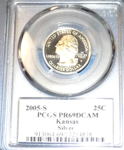 2005 s SILVER Proof Kansas Statehood Quarter PCGS PR69 DCAM Flag Label 25C Coin - Image 3 of 4