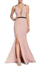 DRESS the POPULATION Pink Black Plunging V-Neck Strappy Hi-Slit Maxi Gown XS 2/4