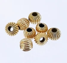 1 Pc. Fluted 10k Yellow Gold Charm Spacer BEAD 2mm Hole 4mm x 5mm Oval