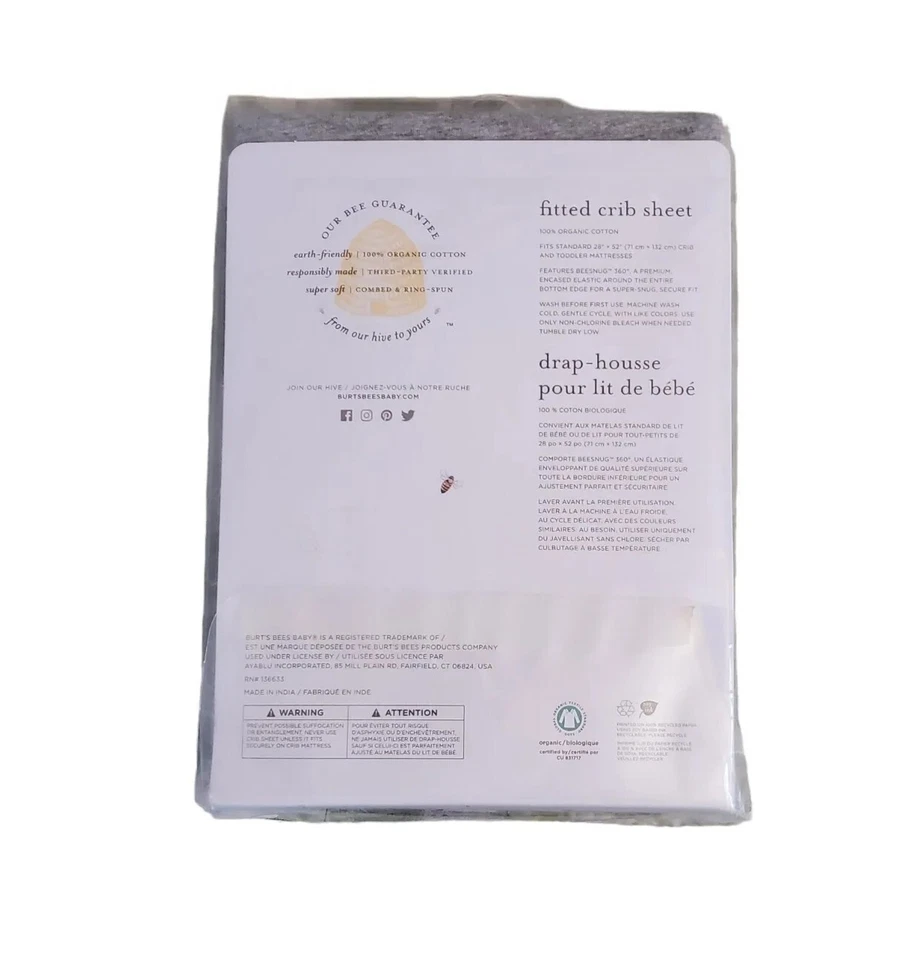 Sábana bajera ajustada para bebé Burt's Bees 100 % algodón orgánico súper suave 28"x52" Foto 2 de 2