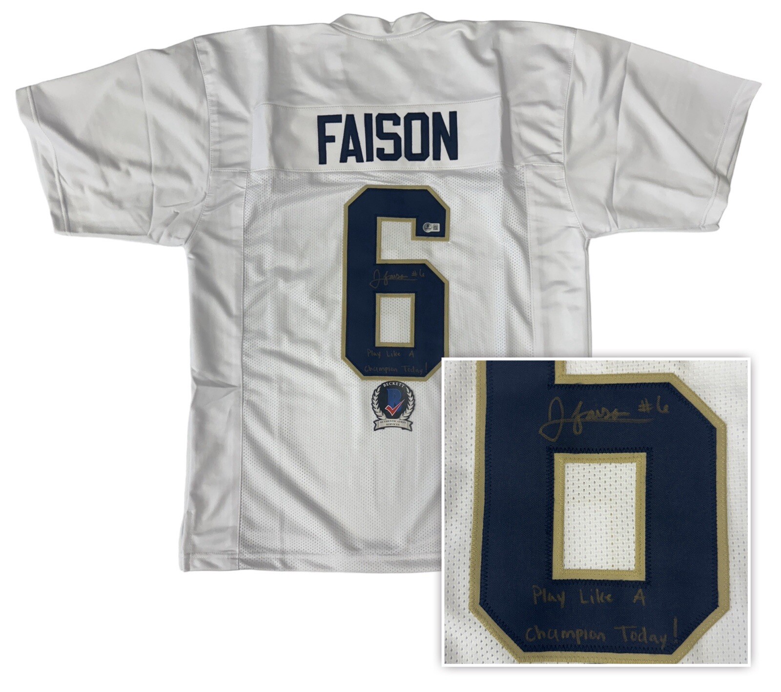JORDAN FAISON Autographed Signed Notre Dame Fighting Irish JERSEY Sewn Football Beckett 