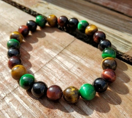 Pulsera de piedra preciosa de cristal rasta piedra terapéutica curación ojo de tigre - Imagen 7 de 10