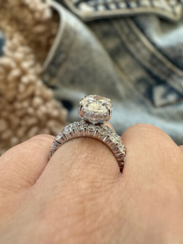 Certified Women's Bridal Ring Set 4.00CT Lab Grown/CVD Diamond In 14k White Gold - Picture 7 of 17