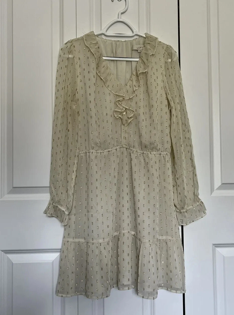 OFF WHITE Abito LOFT Off White G Shimmer con scollo a V e volant manica lunga donna taglia M