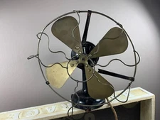 Antique heavy fan - old electric table fan - brass blades - country decoration