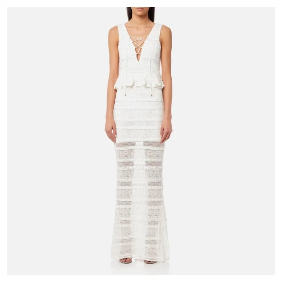 Anthropologie Foxiedox White Crinkle Lace Trim Maxi Dress Size