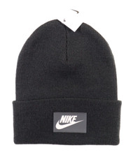 NIKE SPORTSWEAR CUFFED KNIT PATCH LOGO BEANIE HAT BLACK DO8145-010 UNISEX