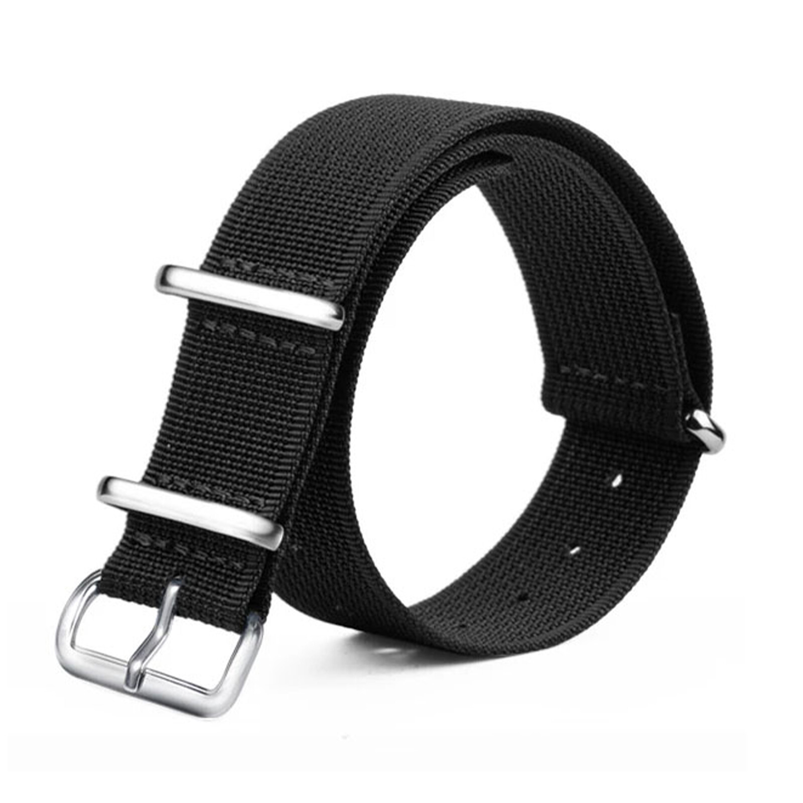20mm Width Black Stainless Steel Pin Buckle Fabric Canvas Wrist Watch Band
