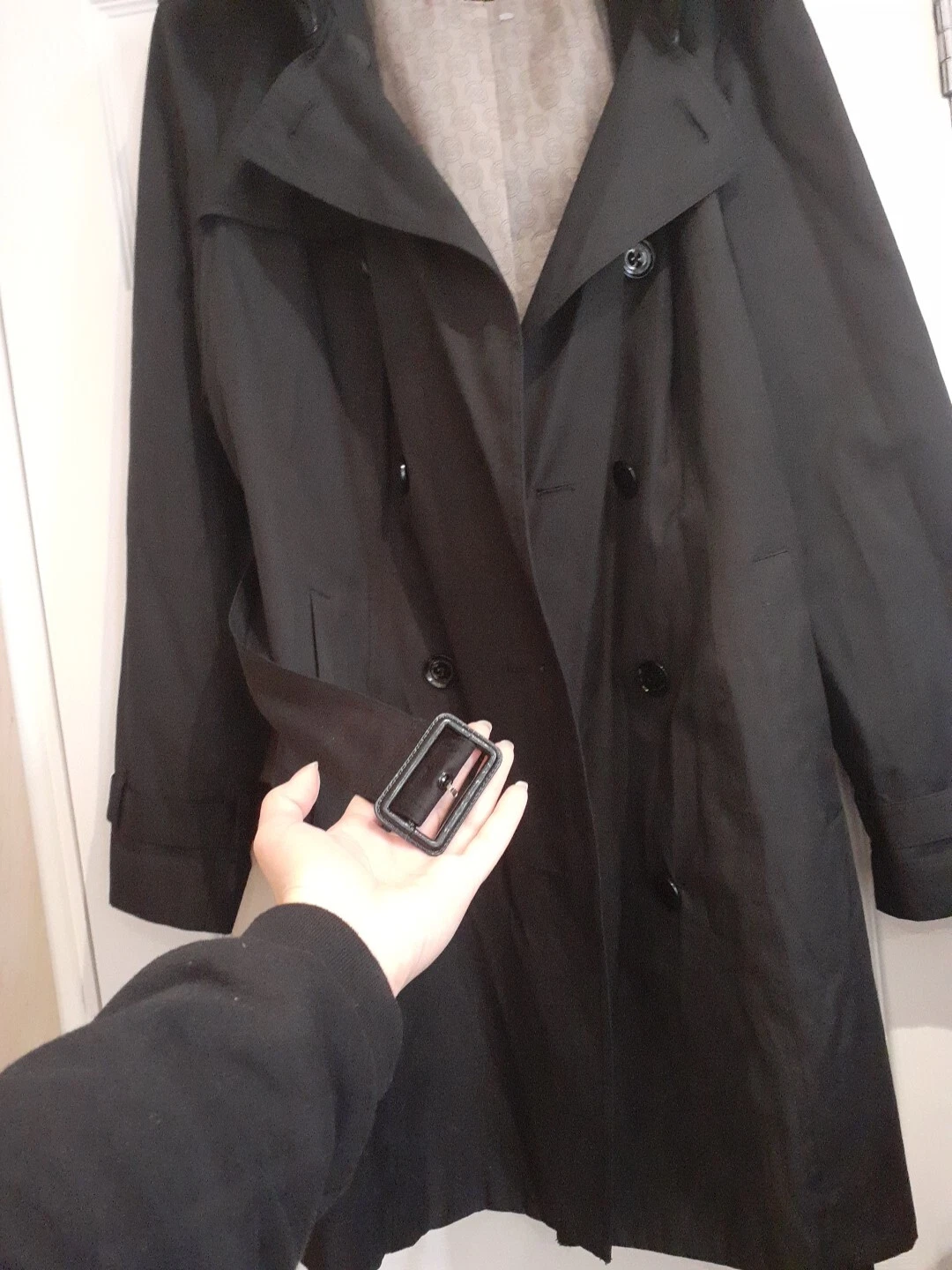 *NUOVO* Trench nero Michael Kors doppio seno cintura... Taglia L