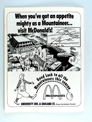 Morgantown, WV Mountaineers McDonald's Regional Vintage 1974  Original Print Ad
