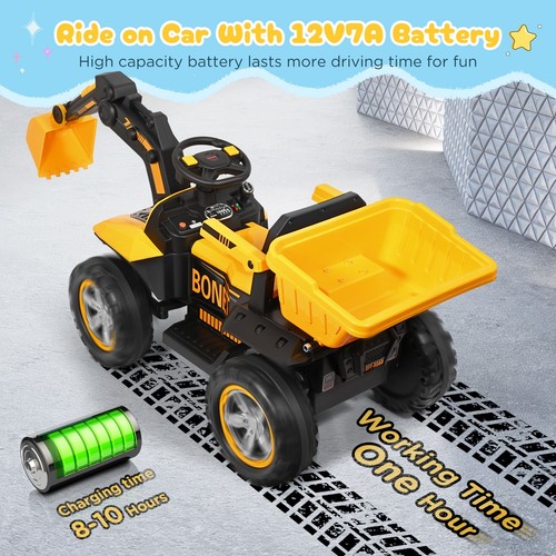 12V Elektroauto Kinder Sitzbagger mit Lenkbarer Schaufel Hupe Rutschauto Remote - Bild 6 von 13