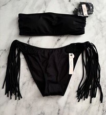 Victoria's Secret Swim Nwt Black Macrame Bandeau Top Cheeky Strappy BikinI Set S