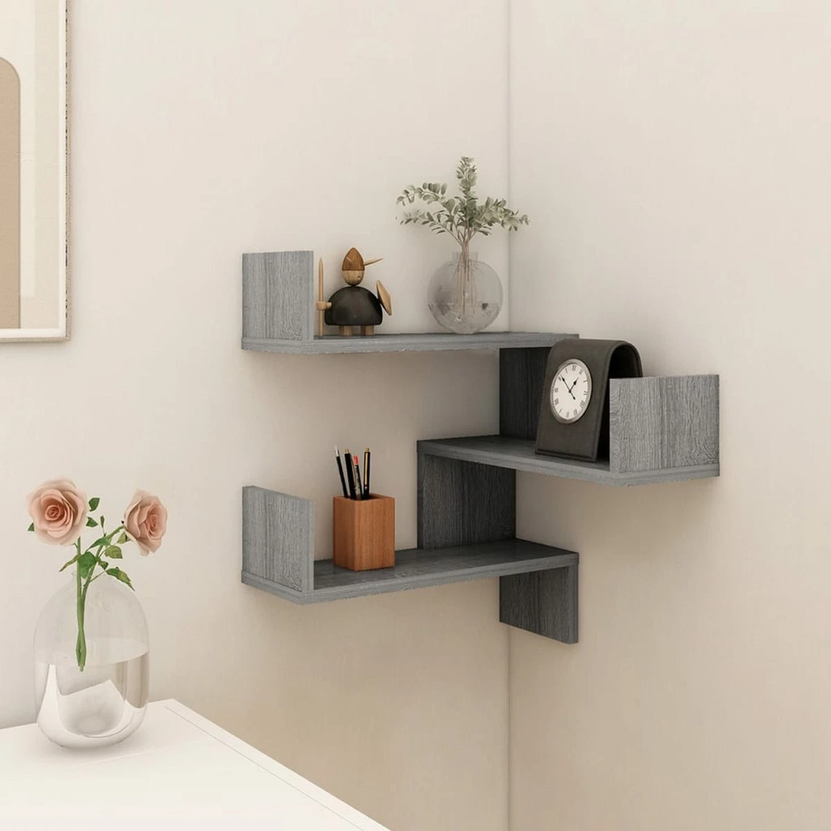 Grey wood cheap corner shelf