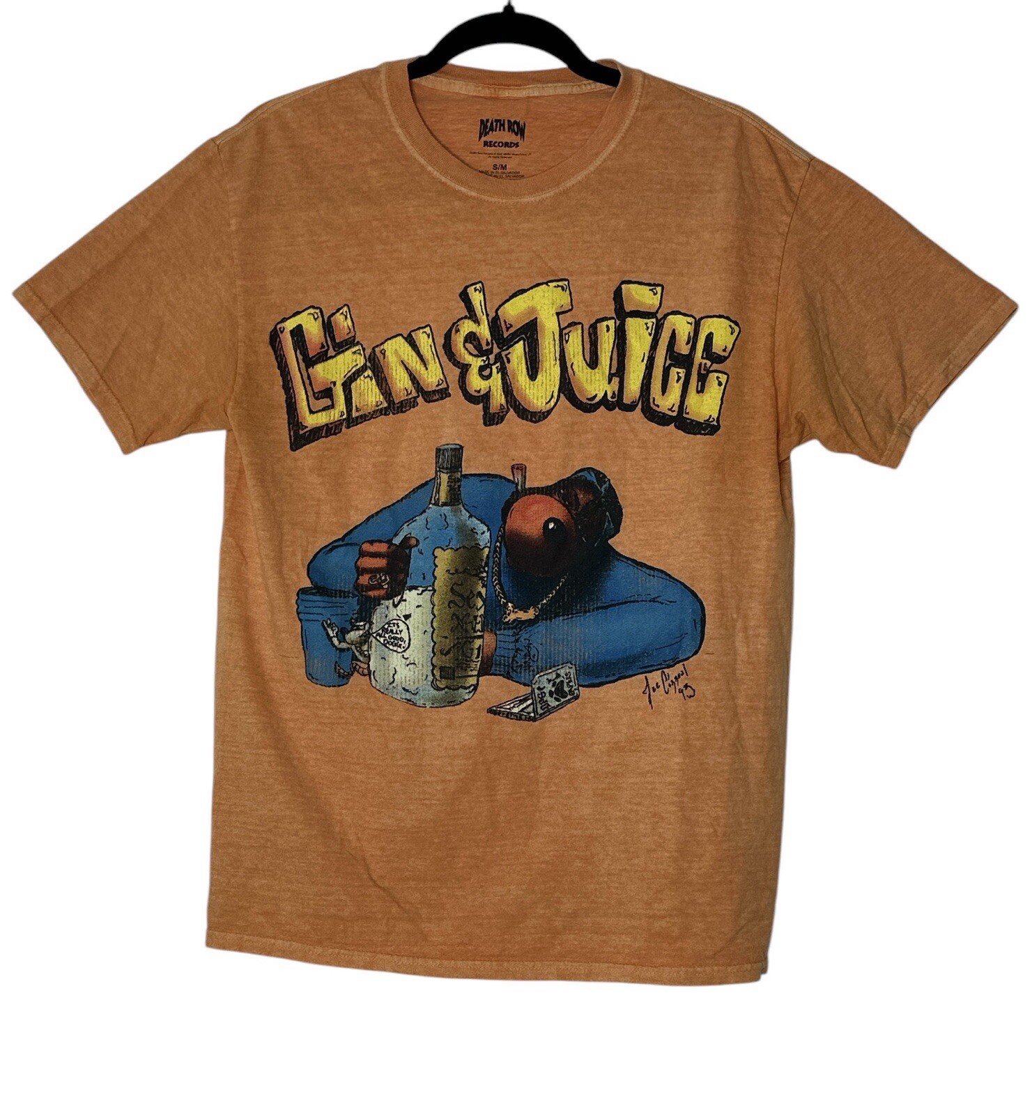 FILA T shirt uomo Death Row Records Gin & Juice grafica arancione lavato taglia M L