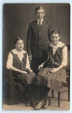 POSTCARD RPPC Two Girls and Brother Matching Outfits 1904-18