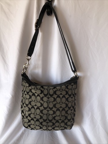 COACH Chelsea Signature Logo Black Gray Silver Jacquard Handbag Shoulder Bag - Picture 10 of 16