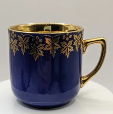 Winterling Bavaria Germany Cobalt Blue And Gold Cup. Gold Leaves. 2"