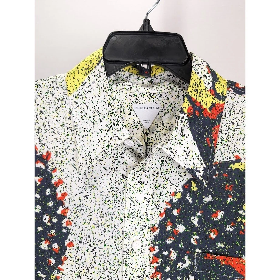 Camicia Bottega Veneta Patchwork Funghi in Navy Rosso Giallo Nuova con etichette L