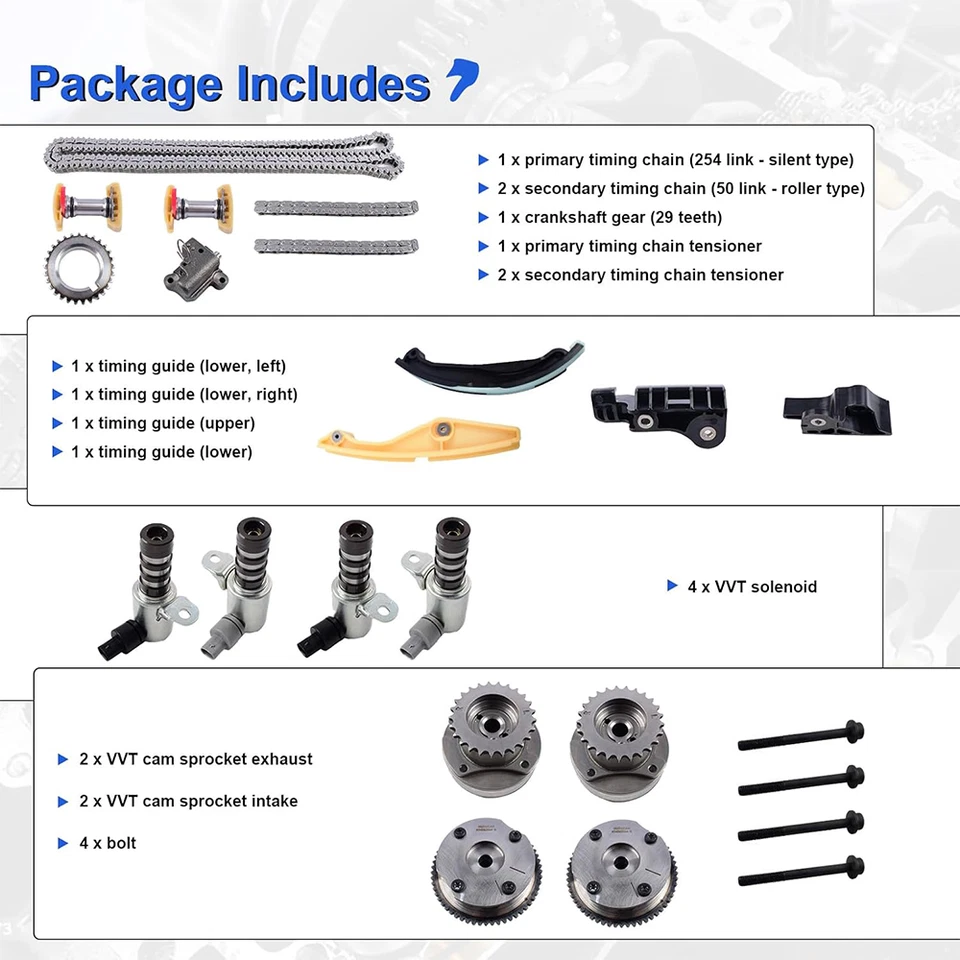 4PC Camshaft Timing Chain Kit W/VVT Sprocket Kit Fit Ford F-150 Lincoln MKX 3.5L - Изображение 3 из 4