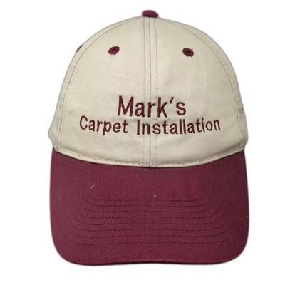 Otto Trucker Hat Beige Red One Size Mark's Carpet Installation Embroidered Logo