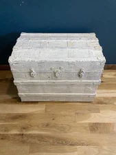 Antique White Distressed Wooden Steamer Trunk