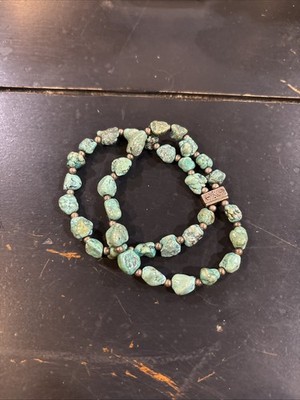 Genuine Turquoise SS 925 Beaded  Double Stretch Bracelet
