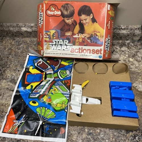 1978 Kenner Star Wars Play-Doh Action Set W Box, X-Wing Fighter, Mat, & Molds