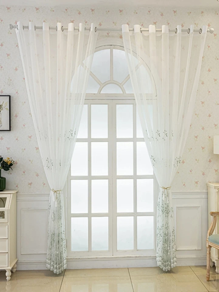 1Pc Elegant Floral Embroidered Sheer Curtain Breathable for Bedroom Living Room - Image 2 of 4