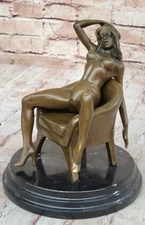 Art Deco Nude Stripper Relaxing Bronze Masterpiece Sculpture Marble Figurine Art