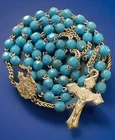 Vintage Catholic Aqua Blue Milk Glass Small Rosary, SilverTone Crucifix, France